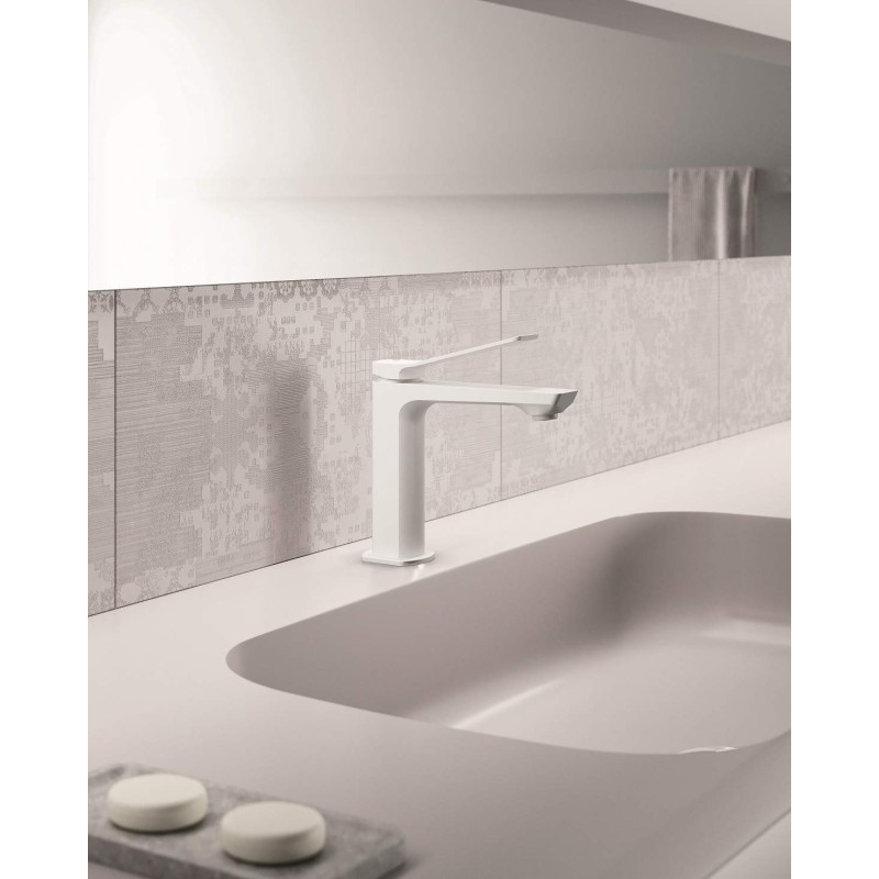 Single Lever Taps Washbasin Mixer Brass basin mixer with inclined lever in matt white colour Paffoni TILT TI071BO