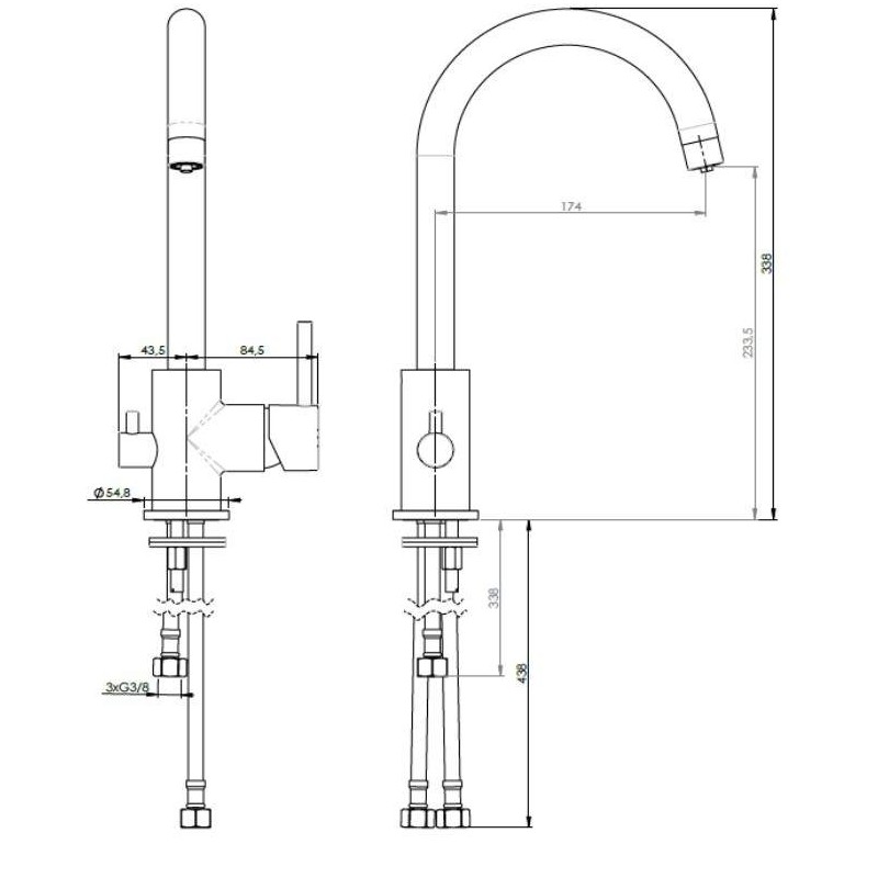 Three ways kitchen taps Kitchen sink mixer for purified water 3-way chrome color Nice STYLO 290044CR