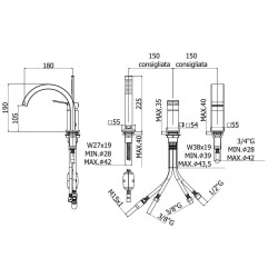 Batterie Bordo Vasca Miscelatore per bordo vasca colore bianco opaco a 3 fori con bocca a cascata Paffoni TILT TI040BO