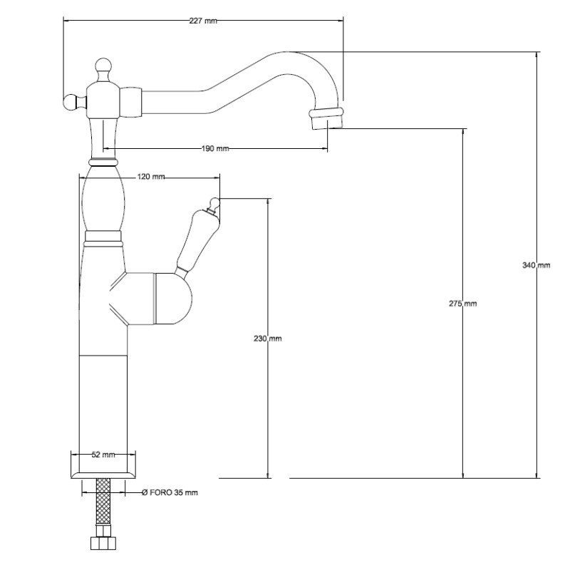 Rubinetti alti per bacinella Miscelatore in stile retrò canna alta in colore cromo Nice Funny 600017PCB