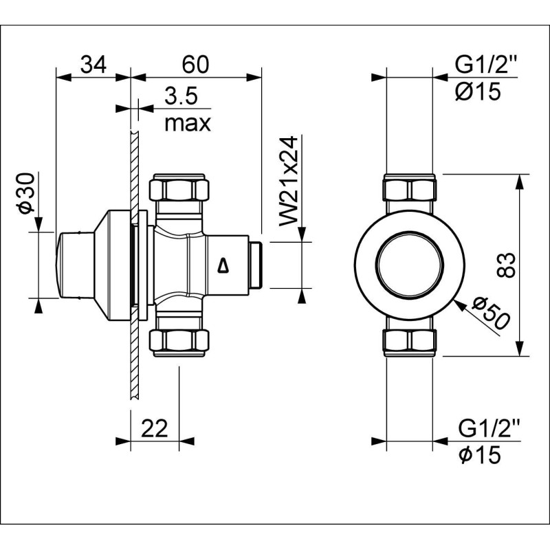 Push-Button Taps Single water temporized tap, built-in button control MCM 900505