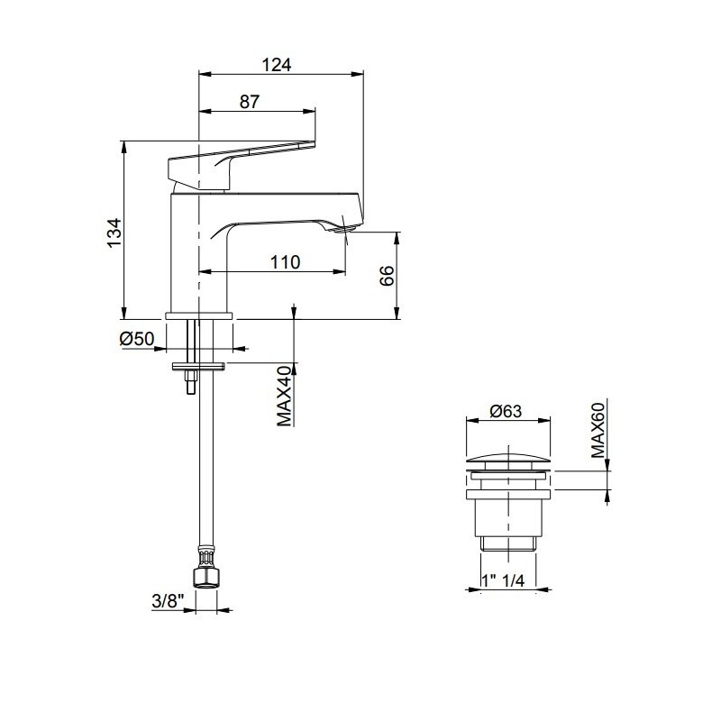 Einhebelmischer Waschtischmischer aus verchromtem Messing im modernen Design Icrolla Flash 21028CR