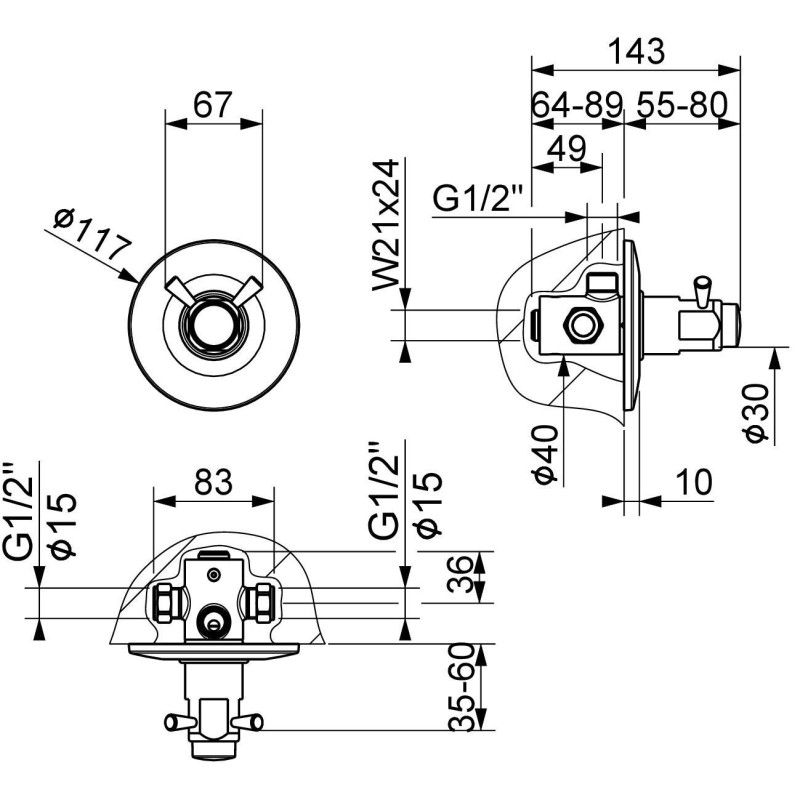 Built-in shower taps Built-in shower mixer, timed 15/25 seconds in chrome colour MCM 908501