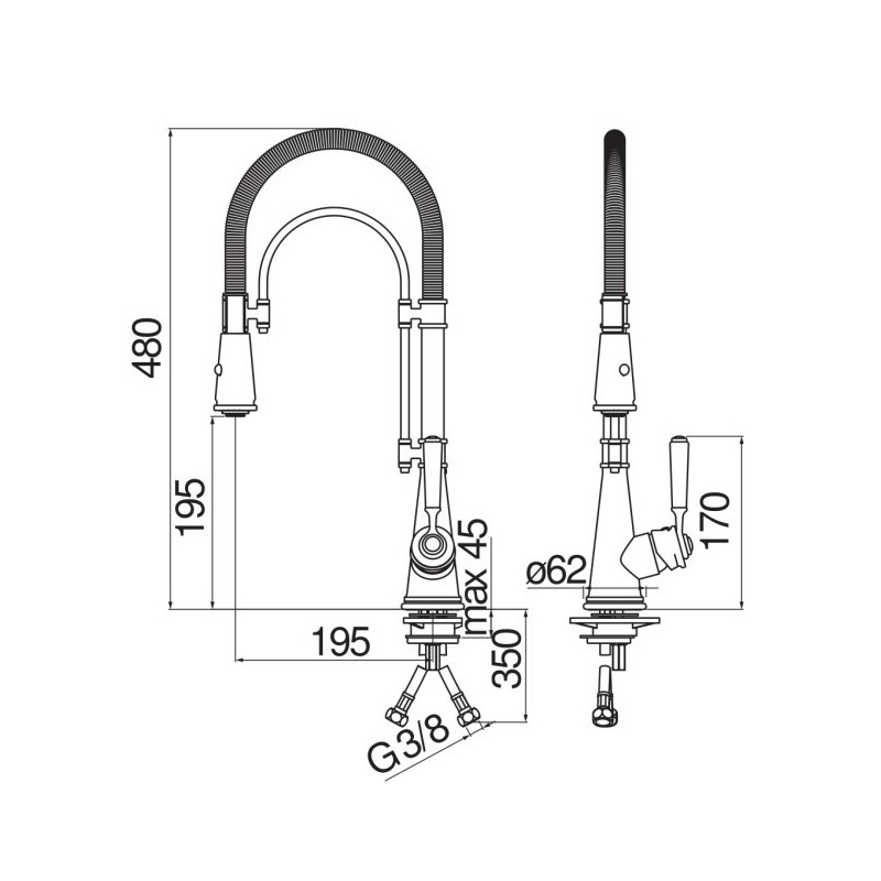 Rubinetti Cucina Con Molla Miscelatore lavello cucina stile retrò con doccia finitura bronzo Nobili Charlie CH75500BR