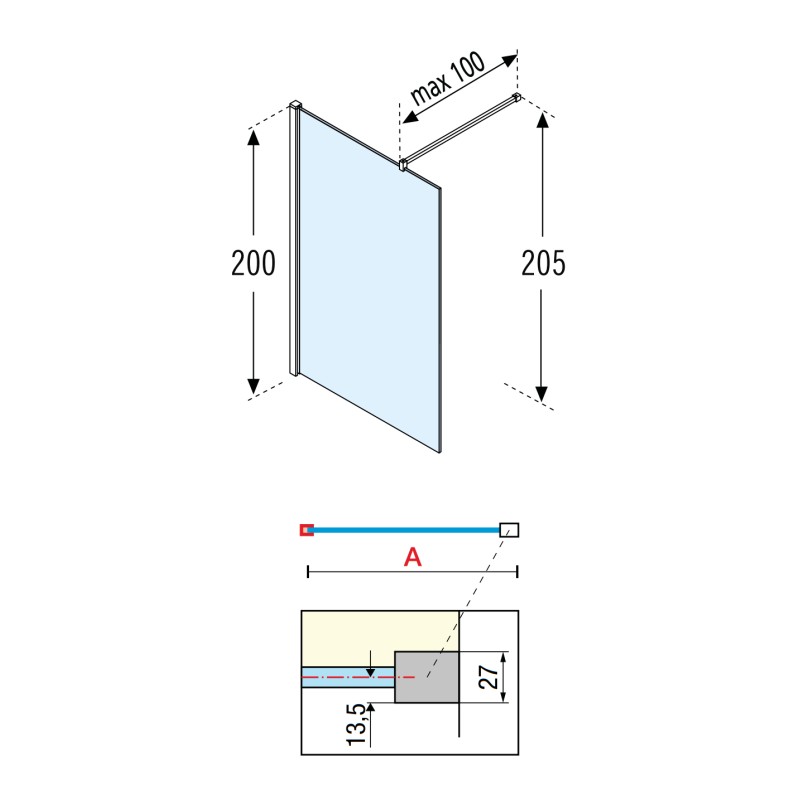 walk in shower box Walk-in model fixed shower enclosure 120 cm chrome profiles Novellini Kuadra H