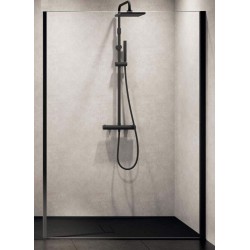 cabina de ducha walk-in Mampara de ducha de cristal modelo Walk-in de 100 cm con perfilería negra mate Novellini Kuadra H