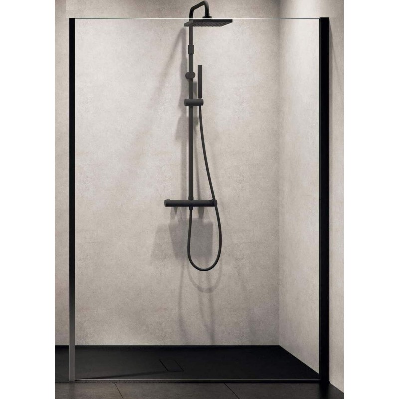walk in shower box Walk-in model glass shower wall 100 cm with matt black profiles Novellini Kuadra H