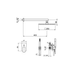 Robinet de salle de bain Ensemble mitigeur lavabo mural, bidet et kit douche couleur nickel brossé Gattoni SQUARE KITSQUARENS6