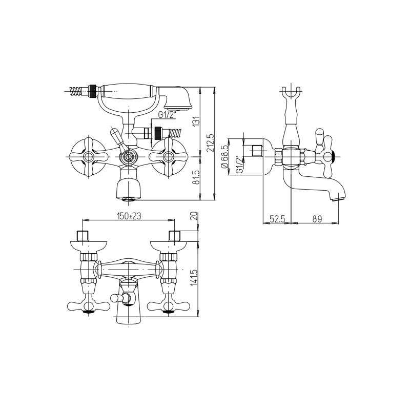 bath mixer two handle External bath group with shower set Paini Liberty 17CR100