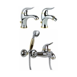 Badarmaturen Set Set aus Waschbecken, Bidet und Badarmatur im Vintage-Stil in Chrom-Gold Nice Wilson KITWILSON2CRO