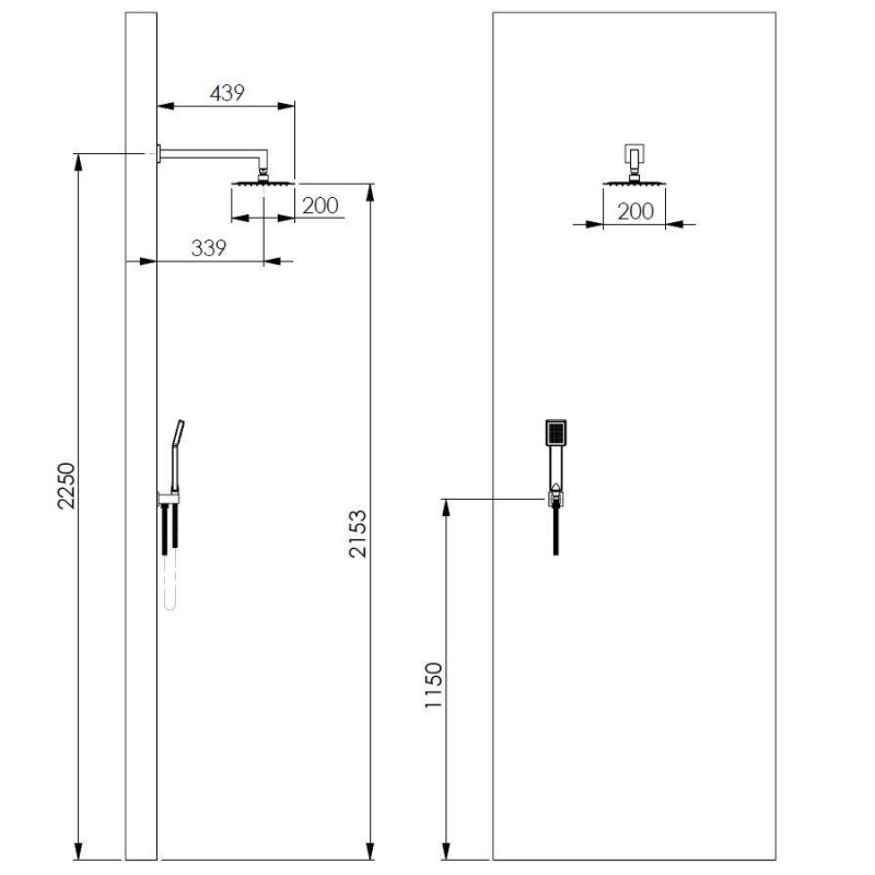 Full Shower Kit Set of accessories for built-in shower mixer 2 outlets Square model Damast 18194