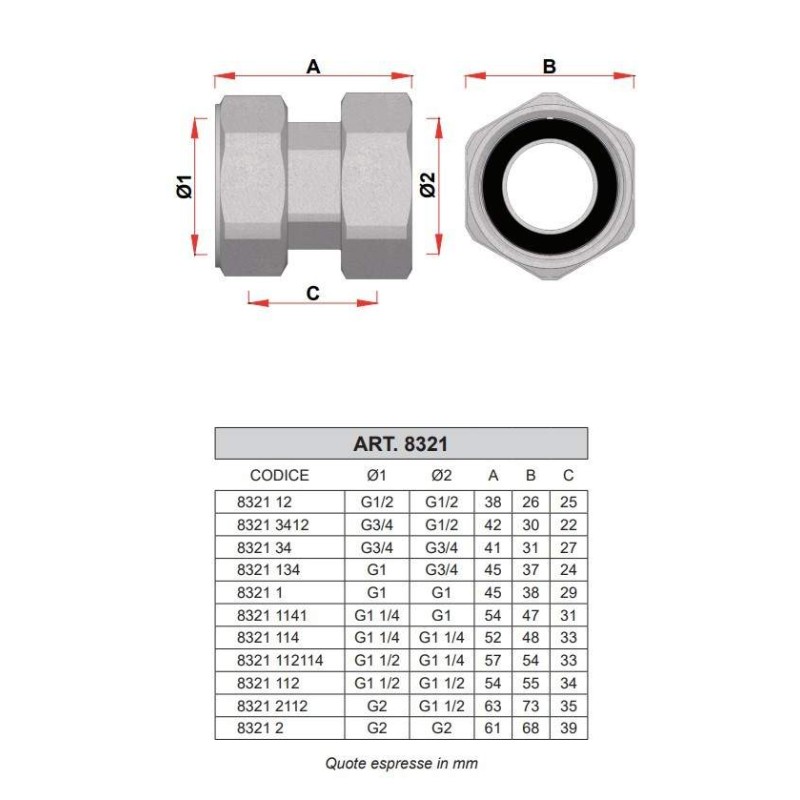 Fittings for valves Chrome-plated connection complete with swivelling nut FAR 8321