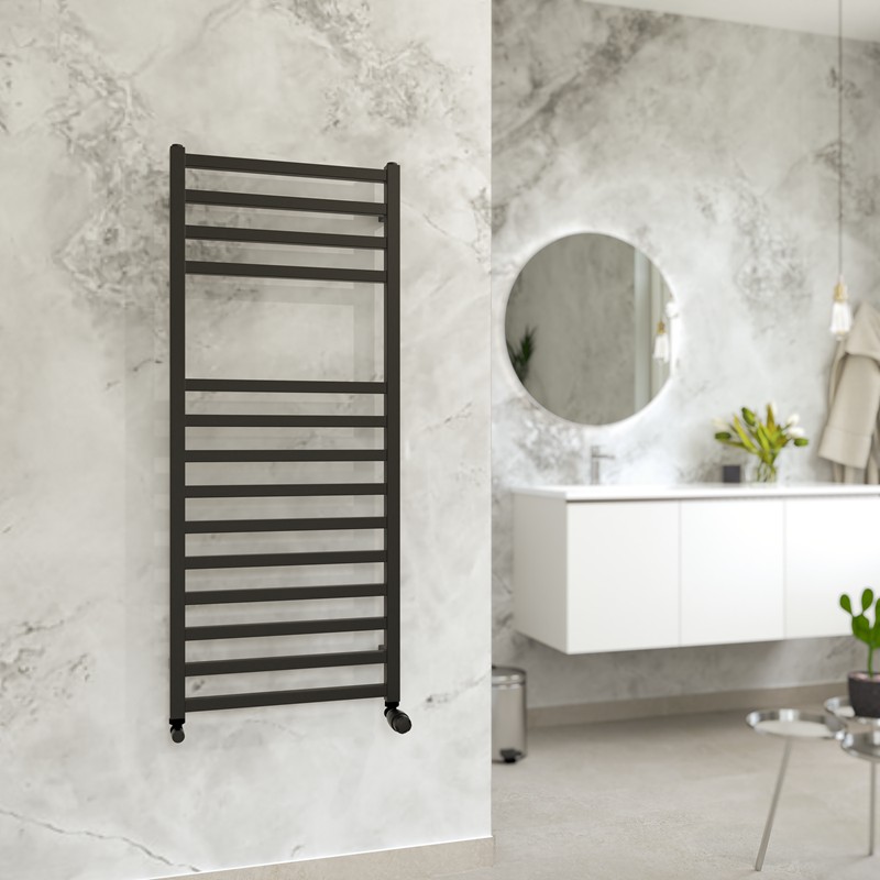 Design Radiators Matte black hydraulic towel radiator 1200 x 500 mm Ercos Square ASSQAM490005001200