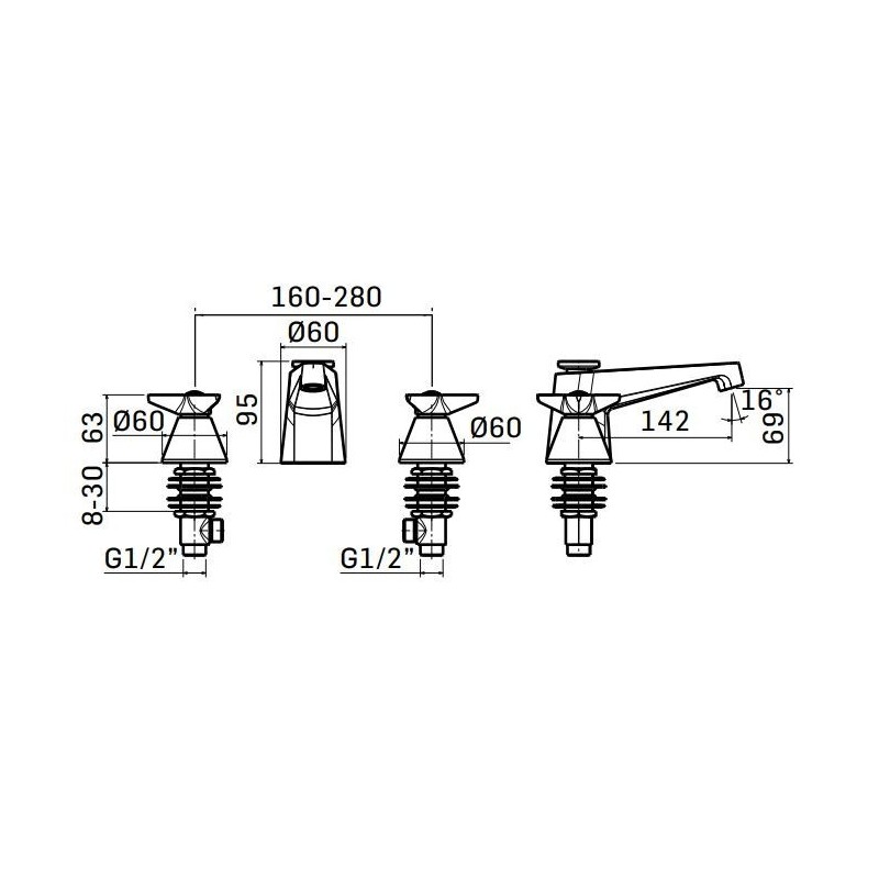 Bathroom Faucet Set Set aus 3-Loch-Waschtisch- und Bidetmischern und Badewanne in der Farbe gebürstetes Messing Mamoli Gio Ponti