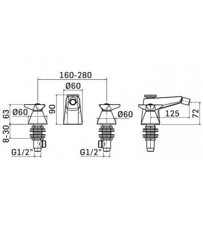 Bathroom Faucet Set Set aus 3-Loch-Waschtisch- und Bidetmischern und Badewanne in der Farbe gebürstetes Messing Mamoli Gio Ponti