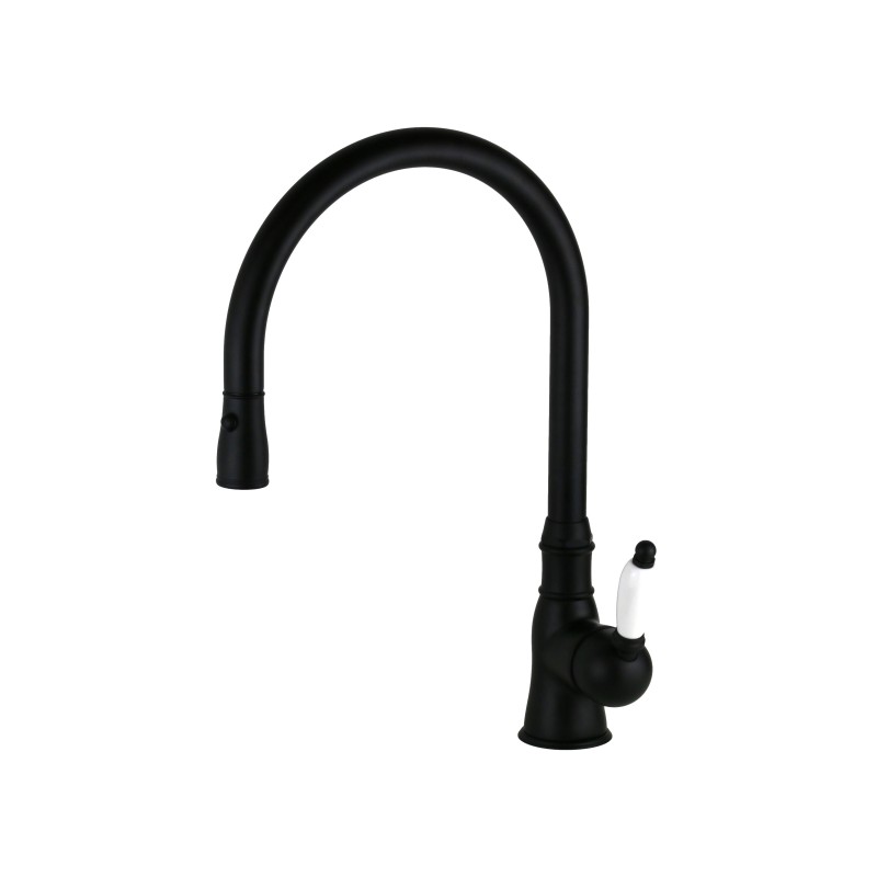 Kitchen taps with shower head High spout kitchen sink mixer with matt black extractable shower Gattoni ORTA 0240/PCNO