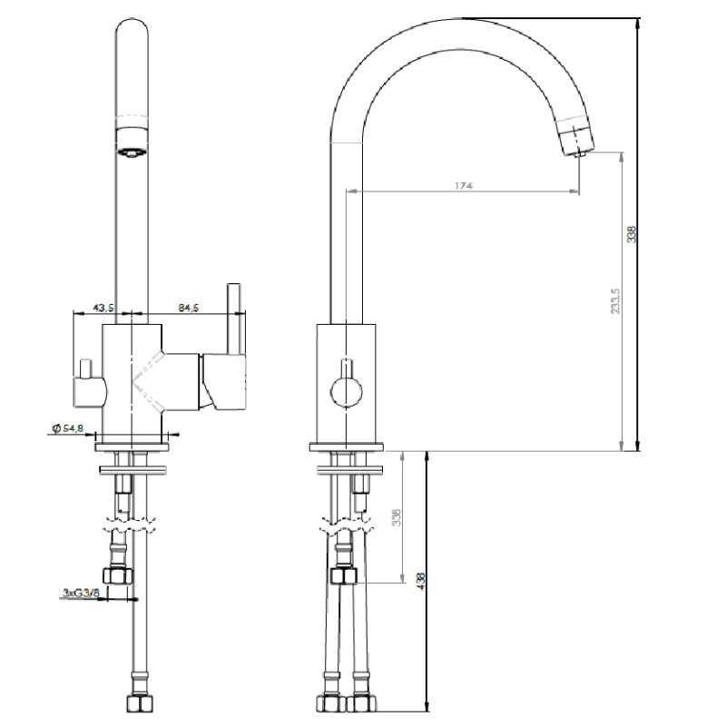 Three ways kitchen taps 3-way kitchen sink mixer for purified water, brushed gold colour NICE 290044OS