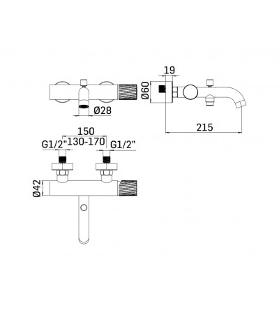 Single Lever Bathtub taps External single-lever bathtub mixer in matt black Mamoli Tuttodunpezzo 1710FB30002K