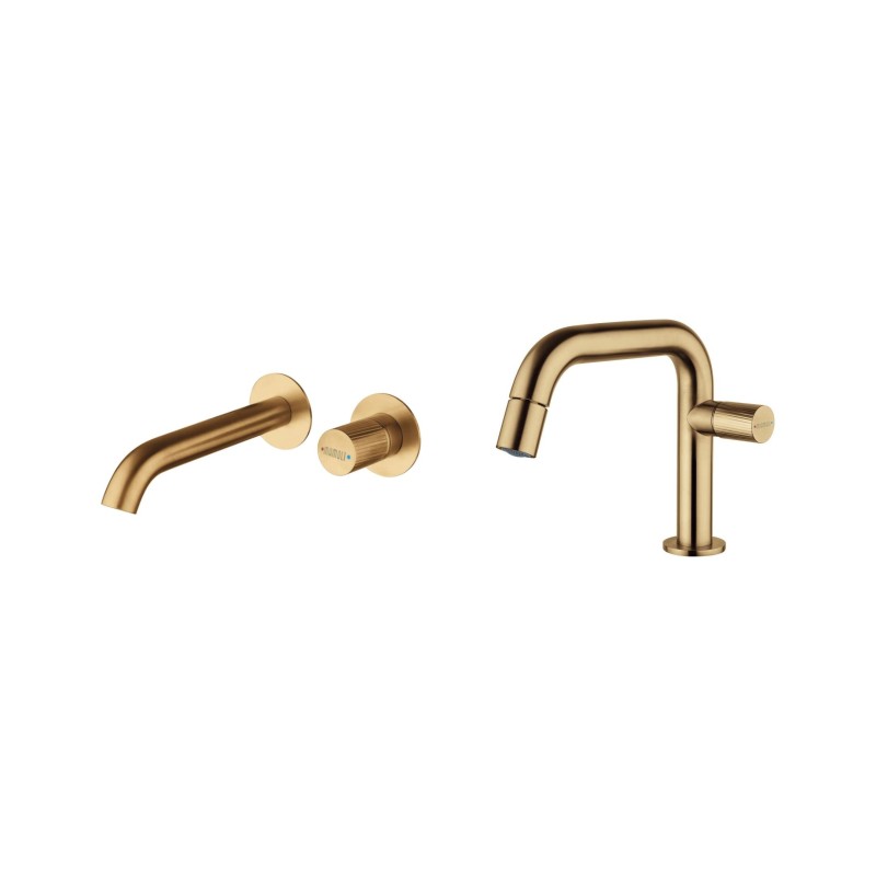 Bathroom Faucet Set Wall-mounted single-lever basin and bidet mixer kit in brushed brass colour Mamoli Tuttodunpezzo KITTDPG4