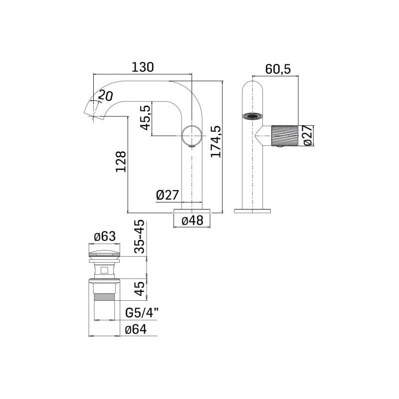 Robinet de salle de bain Ensemble complet de mitigeurs lavabo et bidet avec kit de douche en noir mat Mamoli Tuttodunpezzo KITTD