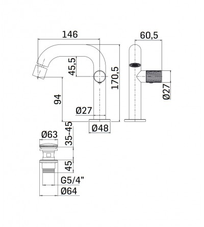 Bathroom Faucet Set Complete set of basin and bidet mixers with shower kit in matt black Mamoli Tuttodunpezzo KITTDPK5