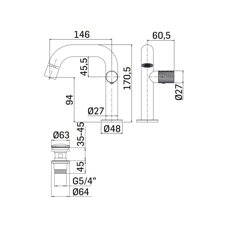 Badarmaturen Set Kompletter Satz Waschtisch- und Bidetmischer mit Duschset in Mattschwarz Mamoli Tuttodunpezzo KITTDPK5