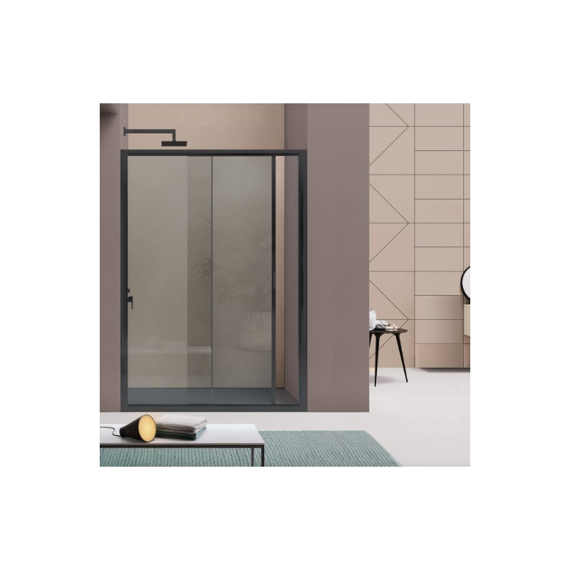 Glissement Paroi de douche coulissante pour installation en niche 100 cm, coloris noir mat SAMO America Quattro B6440