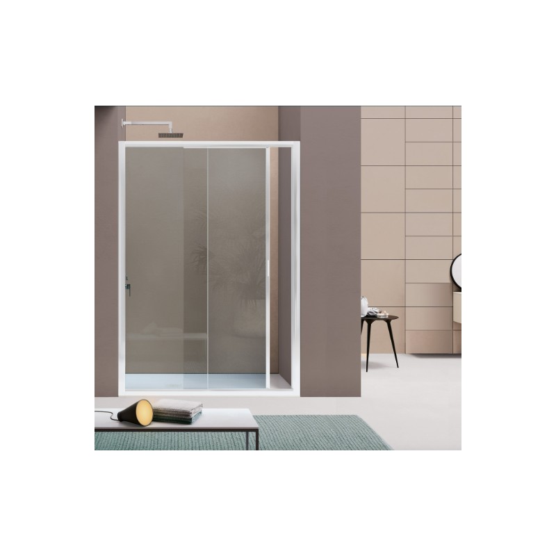 Glissement Paroi de douche coulissante pour installation en niche 100 cm, coloris blanc mat SAMO America Quattro B6440