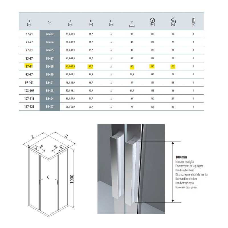 Corner shower cubicle Corner shower enclosure for 90 x 90 cm shower tray, matt black profile colour Samo America 4 B6488