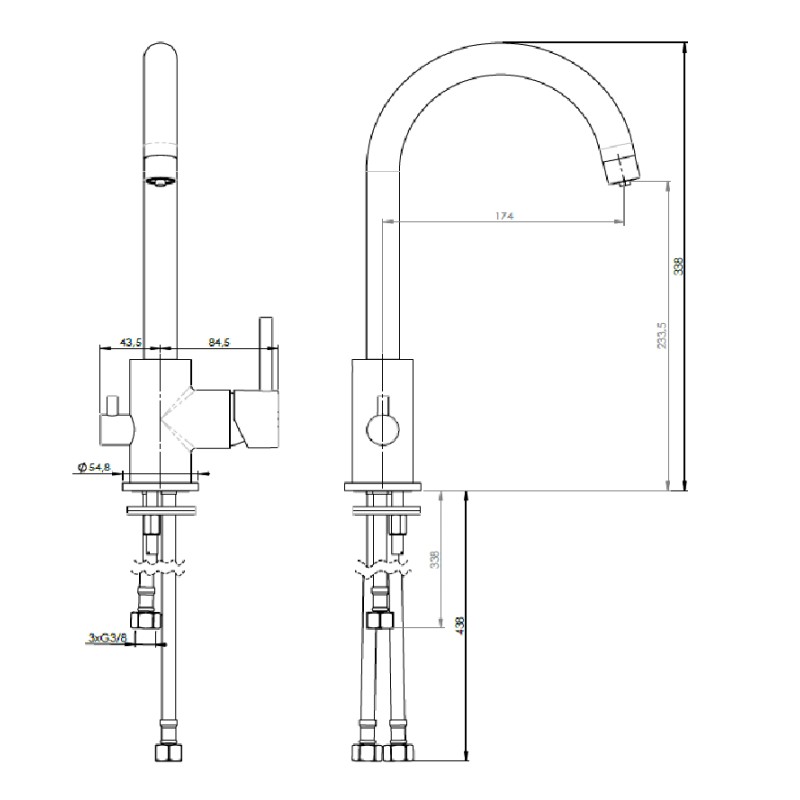 3 Wege Küchenarmaturen 3-Wege-Spülbeckenmischer mit gefiltertem Wasser, bronzefarben Nice 290044B