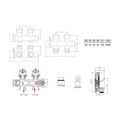 Valvole per termoarredo Kit valvola ad H termostatizzabile a squadra colore nero con adattatore per tubi rame APM 343KNN 015 R 1