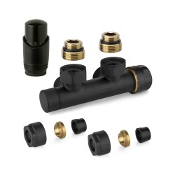 Valves for heated towel rails Black thermostatic square H valve kit with adapter for copper pipes APM 343KNN 015 R 12