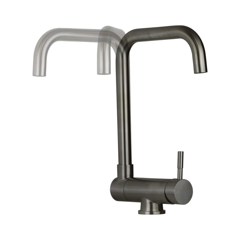 Spandrel kitchen taps Kitchen sink mixer model under window in brushed steel colour Pollini Acqua Desing LOW MXKWAV003NS