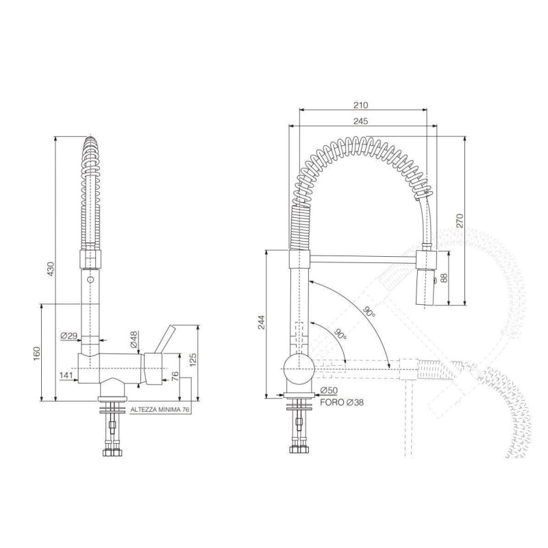 Grifos cocina abatibles Mezclador de fregadero de cocina bajo ventana negro mate con ducha extraíble Nice 30034M5NO