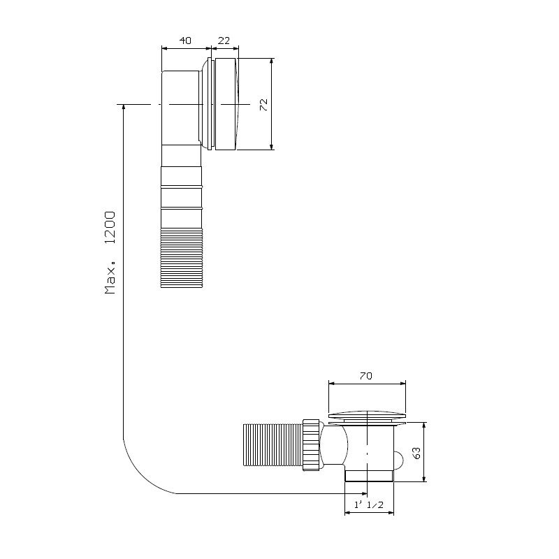 Accessori per vasche Colonna di scarico cromo universale per vasca da bagno Vicario 1011/120.01