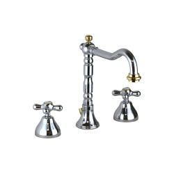 Robinets de lavabo 3 composants Robinet pour lavabo 3 trous avec bec haut, coloris chrome-or Resp Old America ART.69.124