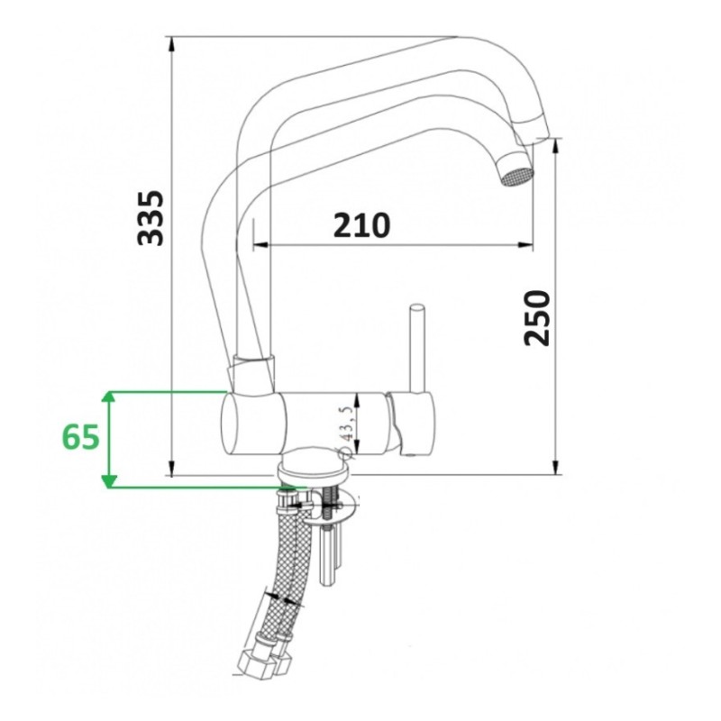 Spandrel kitchen taps Kitchen mixer with folding spout in matt black Pollini Acqua Desing LOW MXKWAV003NO