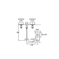 Batteria Bidet 3 fori Rubinetto 3 fori per bidet erogazione dalla ceramica colore cromo oro Resp Old America ART.69.171