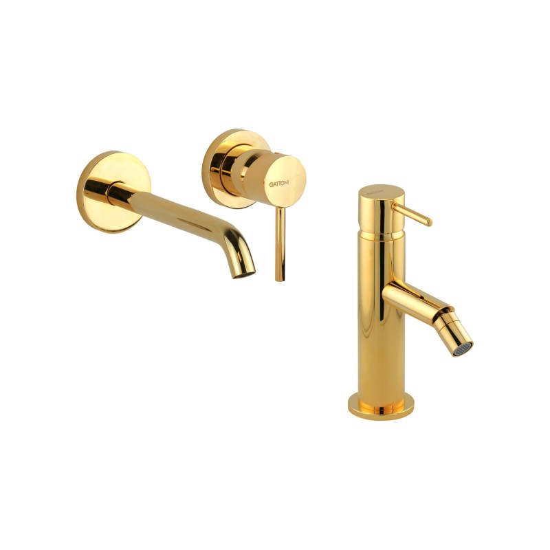 Juego de grifo de baño Conjunto mezclador de lavabo y bidé de pared color oro Gattoni Easy KITEASYDO3