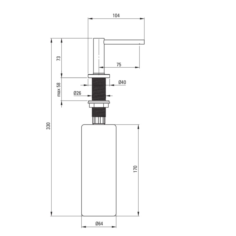 Dispenser Sapone Dispenser per sapone liquido installazione lavello cucina in colore nero opaco Pollini ASTER ZZZ_N0DD