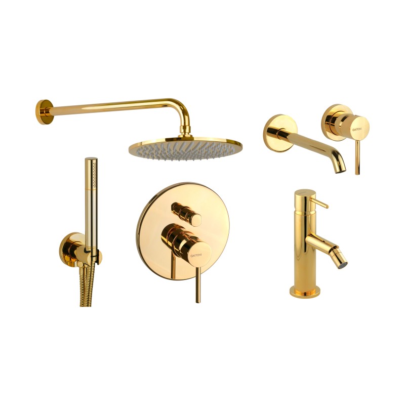 Juego de grifo de baño Conjunto mezclador de lavabo, mezclador de bidé y kit de ducha de pared color oro Gattoni Easy KITEASYDO6