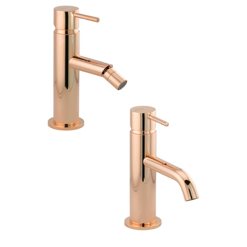 Juego de grifo de baño Conjunto mezclador de lavabo y bidé en color oro rosa Gattoni Easy KITEASYRS1