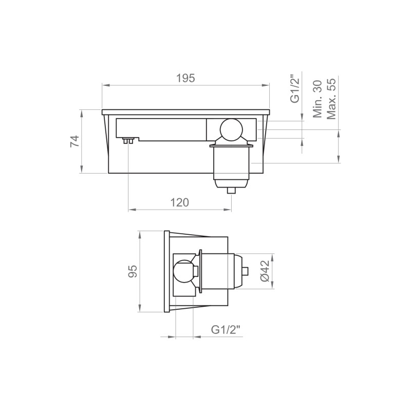 rubinetti lavabo a parete Universal built-in body for wall-mounted mixer in matt black brass Ercos BTUNIKIN05