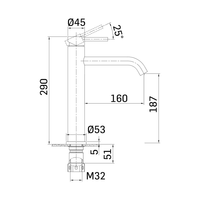 Grifos de lavabo palangana Mezclador de lavabo de acero inoxidable modelo alto sin desagüe Mamoli Pico Inox 46160000000A