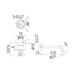 Grifo lavabo de pared Mezclador de lavabo de pared de acero inoxidable Mamoli Pico Inox 46170000002A