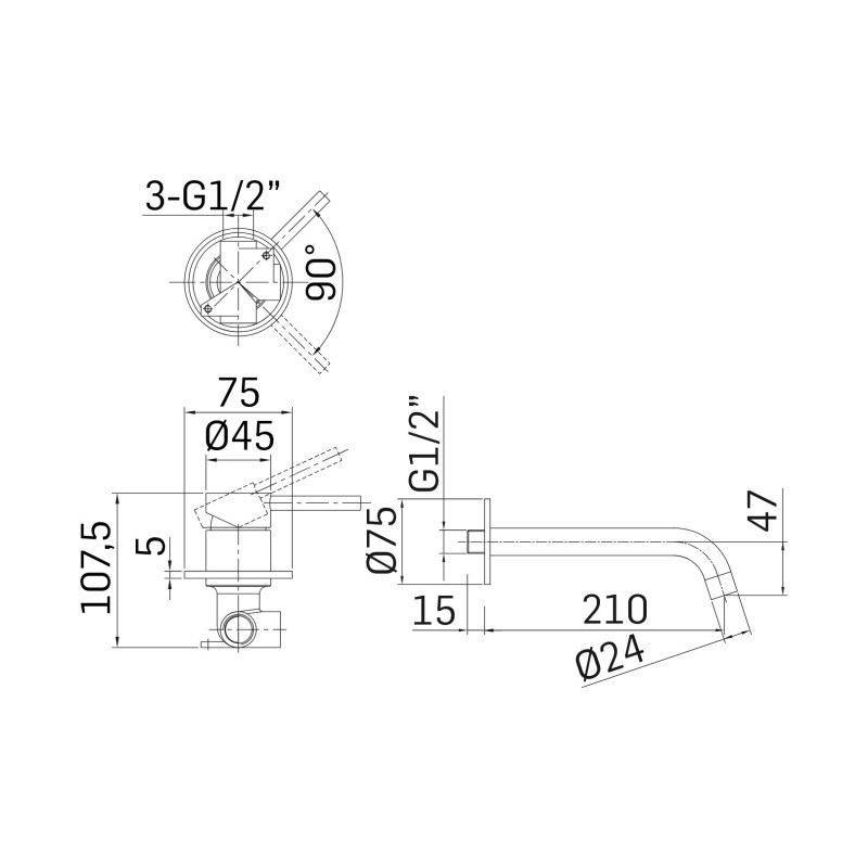 Grifo lavabo de pared Mezclador de lavabo de pared de acero inoxidable Mamoli Pico Inox 46170000002A