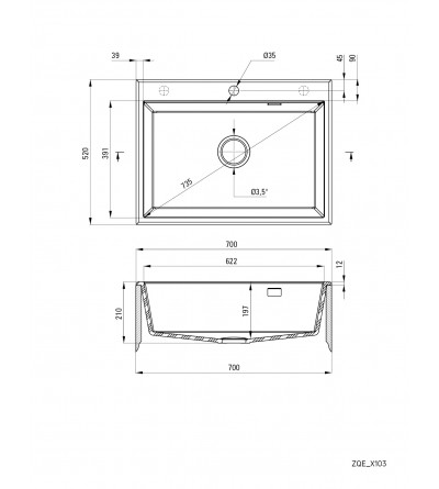 Lavabos en material compuesto Fregadero de cocina en material compuesto blanco 700 mm Deante ERIDAN ZQE_A103