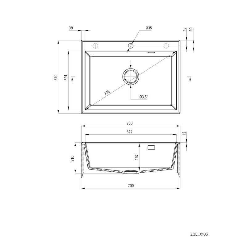 Lavabos en material compuesto Fregadero de cocina en material compuesto blanco 700 mm Deante ERIDAN ZQE_A103