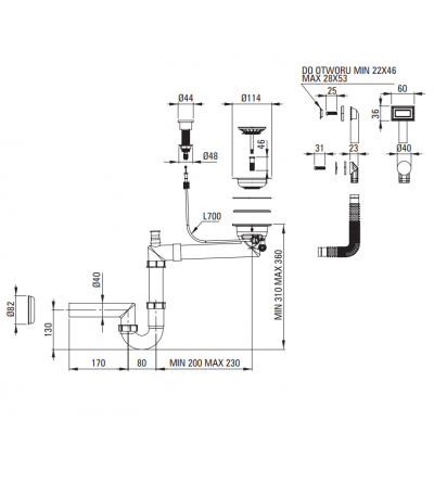 Sinks in composite material Kitchen sink in white composite material 700 mm Deante ERIDAN ZQE_A103