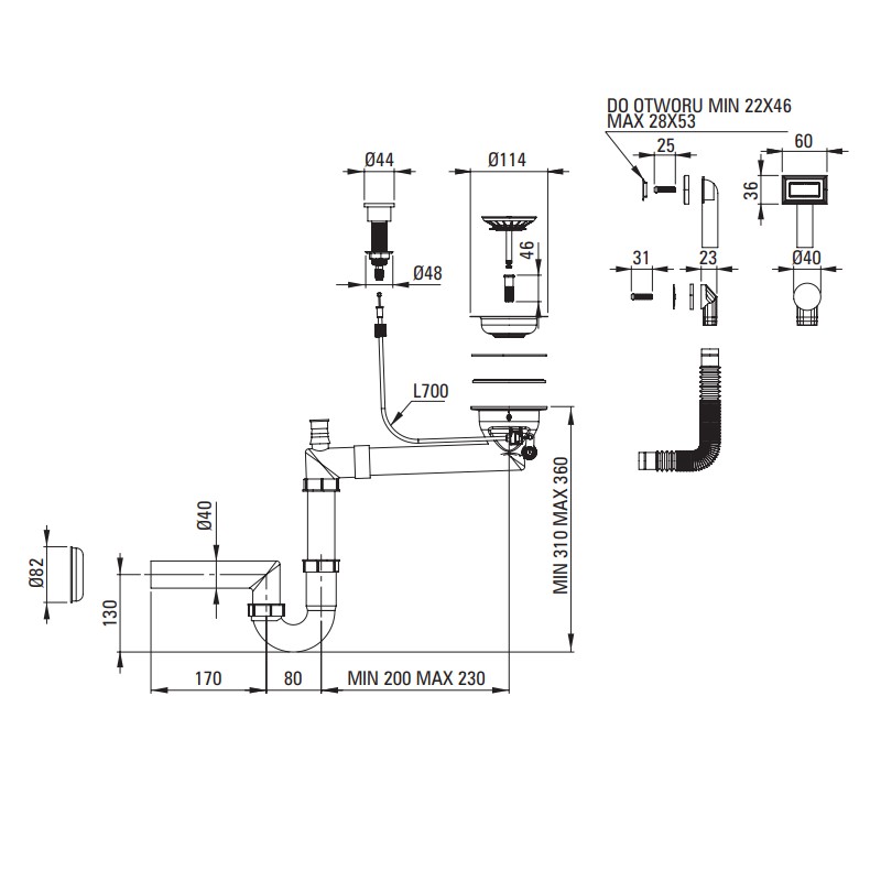 Sinks in composite material Kitchen sink in white composite material 700 mm Deante ERIDAN ZQE_A103